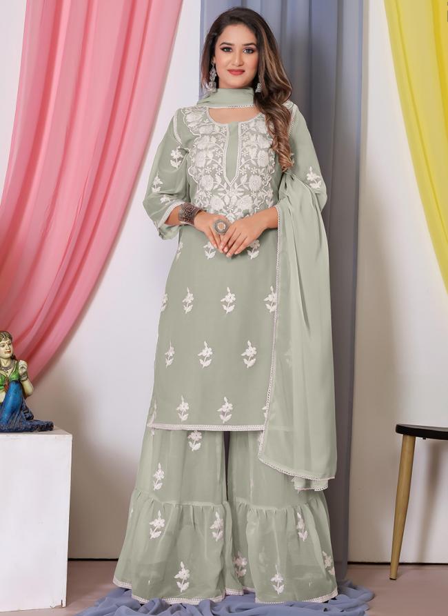 Georgette Grey Eid Wear Embroidery Work Readymade Salwar Suit